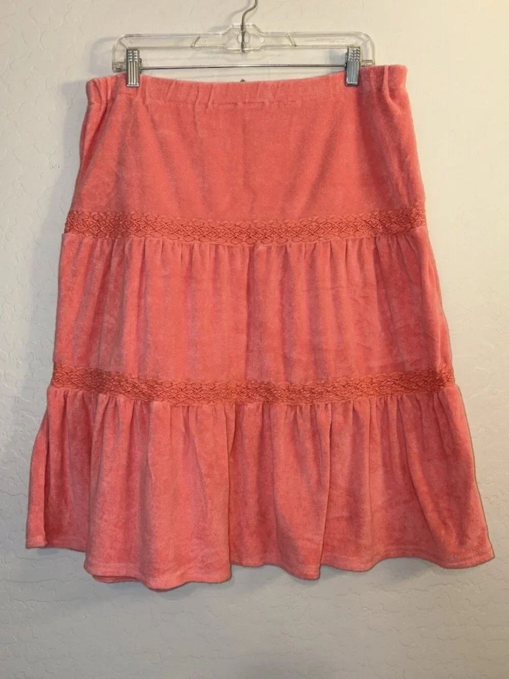 Vintage Bb Belly Basics Y2K Terry Cloth Lace Midi Skirt Pink 00’s Grunge Fairy M
